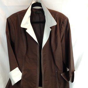 Studio By Liz Claiborne Brown & White Open Front w/Pockets Jacket Women's Sz 18